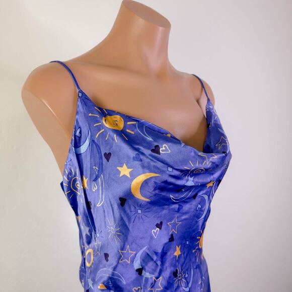 Zara Sun Moon Star Celestial Satin Silky Mini Slip Dress Purple Blogger Sz S NWT - Picture 4 of 12